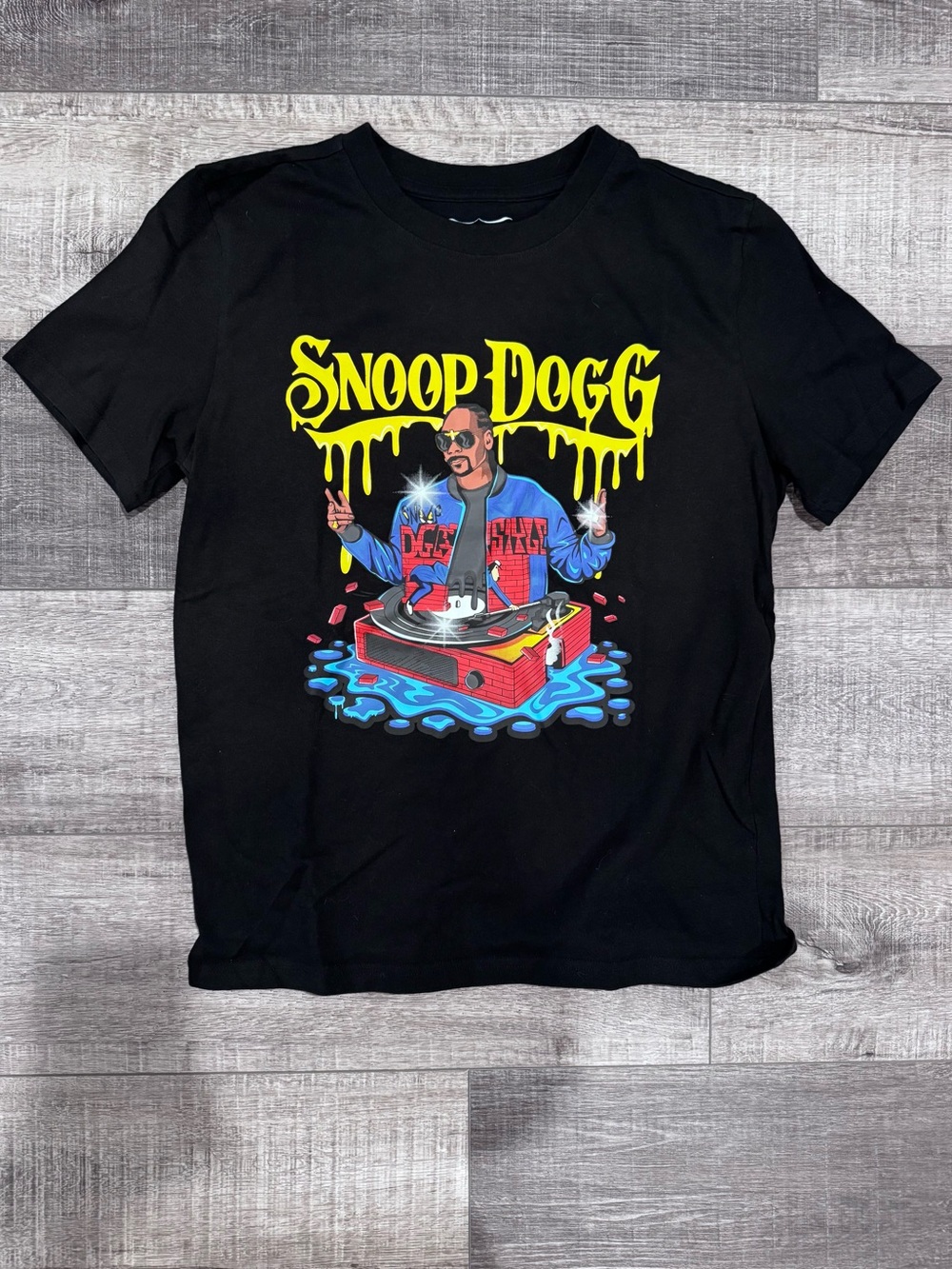 Snoop Dogg Black Graphic Tee with Colorful DJ Print
